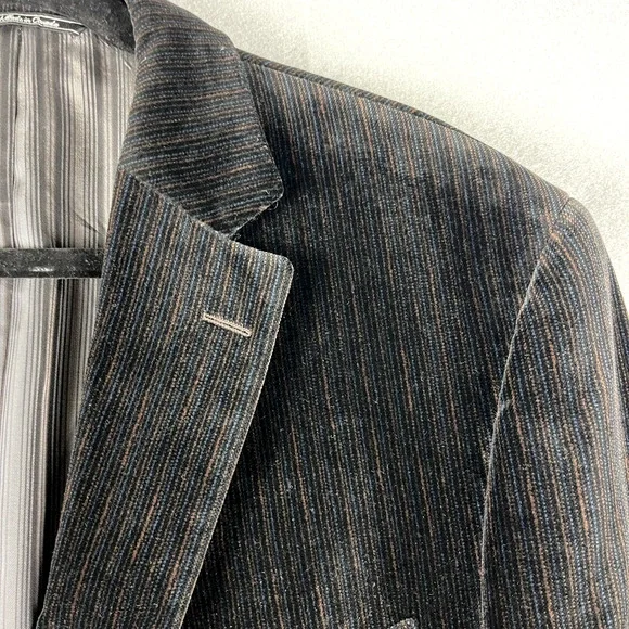 Jack Victor Prossimo Velvet Blazer Sport Coat Mens 44L Black Stripe Cotton Modal